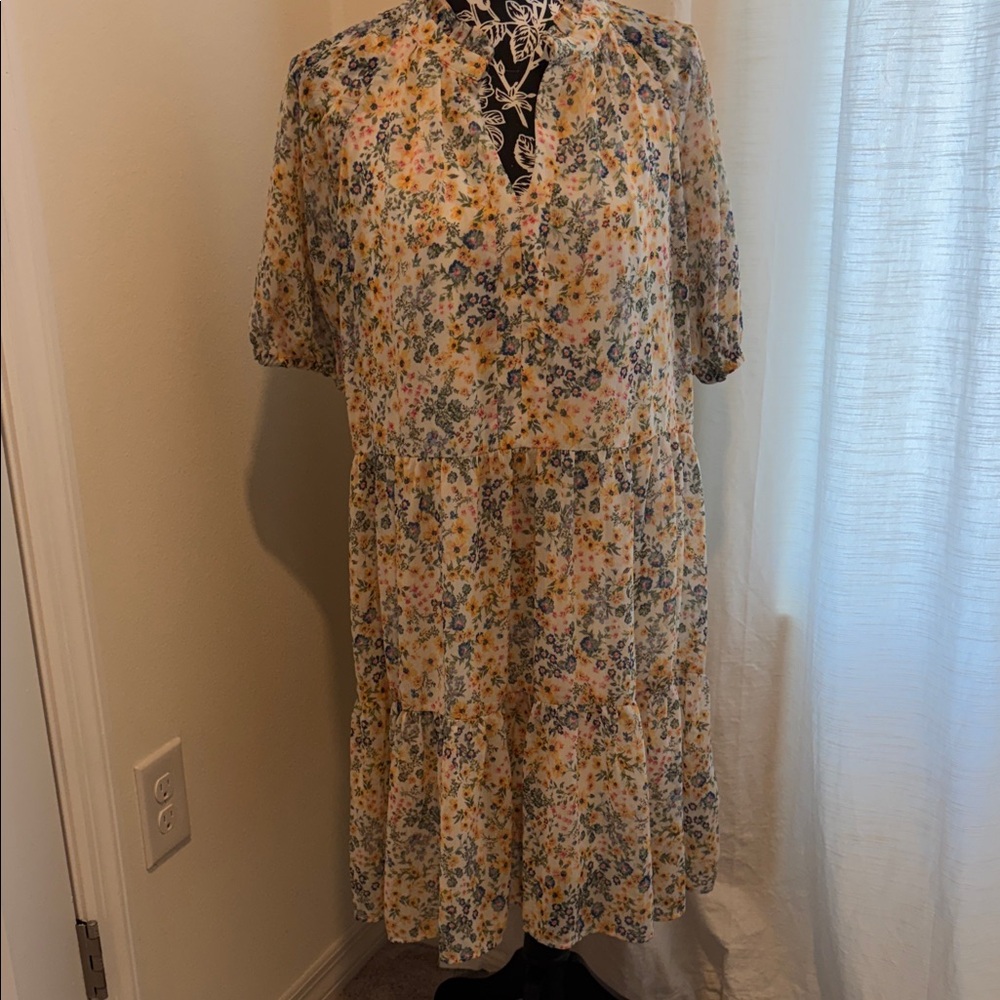 MSK Floral Midi Dress in Yellow and Blue